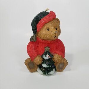 Vintage candle Christmas teddy bear with tress xmas decoration 6" Tall